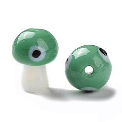 Green Handmade Evil Eye Lampwork Beads, Mushroom Shape, Green, 16.5~18x11.5~13x11.5~13mm, Hole: 1.6~2mm