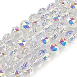 Прозрачный АВ Прозрачные стеклянные бусины гальваническим пряди, граненые, круглые, ясно AB, 7.5x7 мм, отверстие : 1.2 мм, около 70 шт / нитка, 19.17~20.08'' (48.7~51 см)