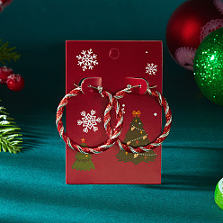 Красный Рождественские серьги-кольца из сплава с эмалью, платина, красные, 40x40 мм