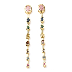 Colorful Brass Micro Pave Cubic Zirconia Big Pendants, Oval Charms, Cadmium Free & Lead Free, Golden, Colorful, 72x8x4.5mm, Hole: 4x3mm