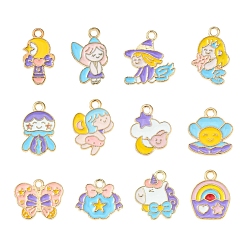 (52) Непрозрачная лаванда 12 шт 12 стиль подвески из сплава эмали, разнообразные, золотой свет, разноцветные, 14~20.5x11~18.5x1.5 мм, отверстие : 1.8~2 мм, 1 шт / стиль