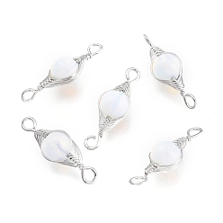 Опал Соединители звеньев синтетического опалита, проволочные ссылки, с латунной проволокой платинового цвета, круглые, окрашенные, 34x11x10 мм, отверстие : 2.5 мм