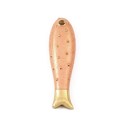 Dark Salmon Brass Enamel Pendants, Fish Charms, Rack Plating, Long-Lasting Plated, Cadmium Free & Lead Free, Real 18K Gold Plated, Dark Salmon, 40x11x5.5mm, Hole: 2mm