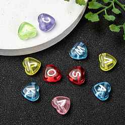 Mixed Color Transparent Acrylic Heart Horizontal Hole Letter Beads, Mixed Color, 10.5x11.5x4.5mm, Hole: 2mm, about 1300pcs/500g