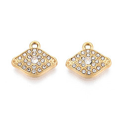 Настоящее золото 18K 304 из нержавеющей стали амулеты горный хрусталь, Очарование лошадиных глаз, вакуумное покрытие pvd, реальный 18 k позолоченный, 10.5x12.5x3 мм, отверстие : 1.2 мм