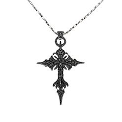 Античное Серебро Готический сплав скелет крест подвеска ожерелье для мужчин, антикварная серебряная цепочка, подвески из оружейной стали, античное серебро, 23.62 дюйм (60 см)