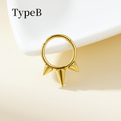 Золотой 316 хирургические кольца для носа из нержавеющей стали с шипами, конус, золотые, 8 мм, штифты : 1.2 мм