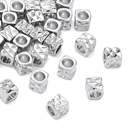 Platinum SHEGRACE Brass Beads, Cadmium Free & Nickel Free & Lead Free, Textured Cube, Platinum, 4x4x4mm, Hole: 2.5mm