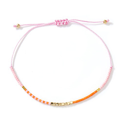 Pink Богемные стеклянные бисерные плетеные браслеты, украшения из полиэстеровой нити, плетеные для женщин, розовые, 11.02 дюйм (28 см)