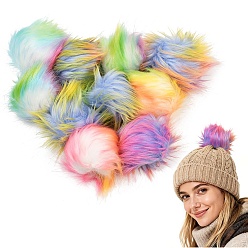 Mixed Color 10Pcs 2 Colors Faux Fox Fur Soft Pompom Ball, with Elastic Loop, for Hats Shoes Scarves Bag Charms Accessories, Mixed Color, 100mm, Hole: 5mm, 5pcs/color 