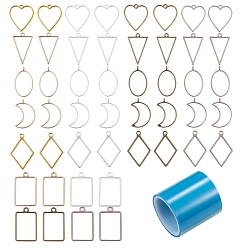 Mixed Color 56Pcs 28 Styles Rack Plating Alloy Triangle Open Back Bezel Pendants, For DIY UV Resin, Epoxy Resin, Pressed Flower Jewelry, Nickel Free & Lead Free, with 1 Roll Seamless Paper Tape, Mixed Color, 2pcs/style