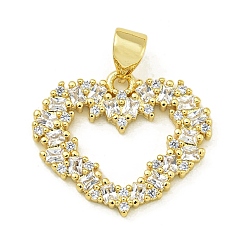 Прозрачный Подвески из кубического циркония с покрытием из латуни, без свинца и без кадмия, реальный 18 k позолоченный, сердце, прозрачные, 16.5x20x2.5 мм, отверстие : 3.5x3.5 мм