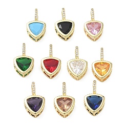 Mixed Color Brass Pave Cubic Zirconia Pendants, Triangle Charms, Long-Lasting Plated, Rack Plating, Lead Free & Cadmium Free, Real 18K Gold Plated, Mixed Color, 21x12x6mm, Hole: 7x5mm