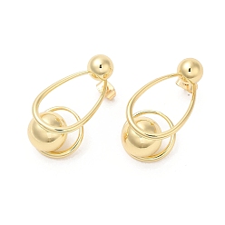 Real 16K Gold Plated Brass Teardrop with Ball Dangle Stud Earrings for Women, Real 16K Gold Plated, 34x17mm