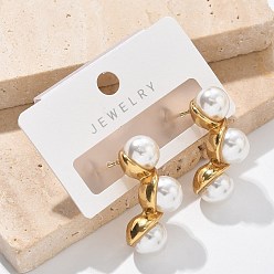 Золотой 304 стальные круглые серьги стержня из нержавеющей, с пластиковой жемчужины, ионное покрытие (ip), золотые, 29x10.5 мм