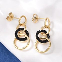 Реактивный Самолет 304 серьги-гвоздики из полимерной глины и нержавеющей стали с кольцами, со стразами, ионное покрытие (ip), золотые, струя, 27x12 мм