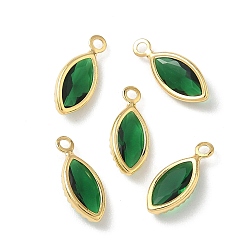 Зеленый Латунь стекло амулеты, Очарование лошадиных глаз, без никеля , граненые, реальный 18 k позолоченный, зелёные, 11.5x5x2.5 мм, отверстие : 1.2 мм