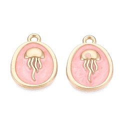 Pink Подвески из эмали и сплава, медузы прелести, золотые, розовые, 19~19.5x14.5x2~3 мм, отверстие : 1.6~1.8 мм
