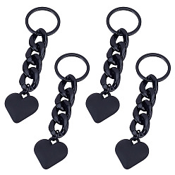 Черный 4шт. брелки из сплава, сердце, чёрные, 112.5 мм