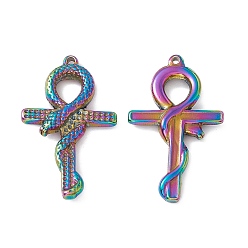 Rainbow Color Ионное покрытие (ip) 304 подвески из нержавеющей стали, крест со змеиными оберегами, Радуга цветов, 34x21x4 мм, отверстие : 1.6 мм