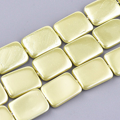 Yellow Shell Pearl Beads Strands, Spray Painted, Rectangle, Yellow, 20~21x15x2.5~4mm, Hole: 1mm, about 20pcs/strand, 16.1 inch
