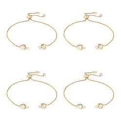 Настоящее золото 18K Регулируемые латунные ползунковые браслеты с покрытием стойки, с кристально горный хрусталь, для изготовления браслетов, долговечный, сердце, реальный 18 k позолоченный, 4-3/4 дюйм (12 см)