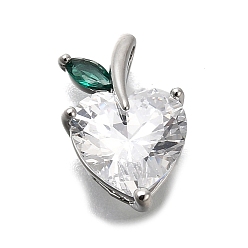 Платина Латунные подвески из прозрачного кубического циркония, без кадмия, без никеля и без свинца, яблоко, платина, 13.5x8.5x6 мм, отверстие : 2x1 мм