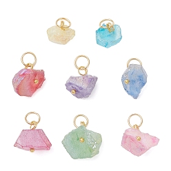 Золотой Гальванизированные натуральные кварцевые подвески, самородки прелести, с 304 кольцами из нержавеющей стали, разноцветные, золотые, 8~15x9~16x7~13 мм, отверстие : 4.8 мм