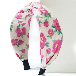 Ярко-Розовый Повязка на голову из ткани с цветочным принтом, широкая повязка на голову со складками, простые женские аксессуары для волос, ярко-розовый, 170x145x60 мм