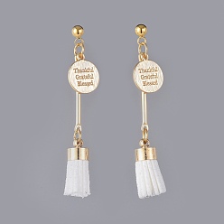 White Dangle Stud Earrings, with Suede Cord Tassel Pendants, 304 Stainless Steel Stud Earring Findings and Brass Findings, White, 52mm, Pin: 0.8mm