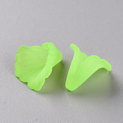 Yellow Green Transparent Acrylic Bead Caps, Trumpet Flower Beads, Frosted, Flower, Yellow Green, 18x18x17mm, Hole: 1.5mm, about 700pcs/500g