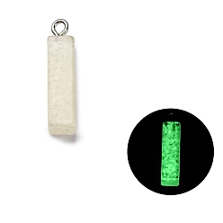 Letter I Светящиеся подвески смолы, светится в темноте, с платиновым покрытием петли, буквы, Буква "i", 24x5.5x5.5 мм, отверстие : 1.8 мм