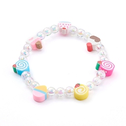 Colorido Pulseras de cuentas elásticas, con cuentas de postre de arcilla polimérica y cuentas redondas acrílicas, colorido, diámetro interior: 2-1/4 pulgada (5.6 cm)