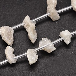 White Nuggets Electroplated Natural Druzy Quartz Crystal Beads Strands, AB Color, Dyed, White, 11~20x11~20x6~9mm, Hole: 1mm, about 20~26pcs/strand, 16 inch