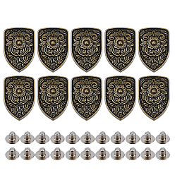 Античная Бронза 10шт. декоративные заклепки из сплава, с железным винтом, для кошелька, , украшение кожаных ремесел, щит, античная бронза, 37.5x26x6 мм