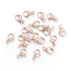 Rose Gold Ion Plating(IP) 304 Stainless Steel Lobster Claw Clasps, Rose Gold, 12x7x3.5mm, Hole: 1.5mm