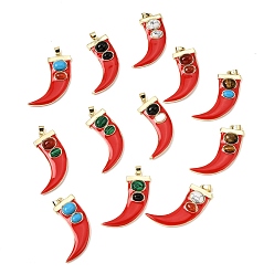 Красный Природные и синтетические смешанные подвески драгоценных камней, латунные эмалированные подвески в виде рога, реальный 18 k позолоченный, долговечный, стойки покрытие, без свинца и без кадмия, смешанные окрашенные и неокрашенные, красные, 43x35x6.5 мм, отверстие : 4x3 мм