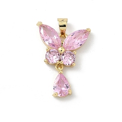 Настоящее золото 18K Латунные микро проложить кубического циркония подвески, бабочка с подвесками в виде слезы, со стеклом, долговечный, стойки покрытие, без свинца и без кадмия, реальный 18 k позолоченный, 22.5x16.5x4.5 мм, отверстие : 4.5x3.5 мм