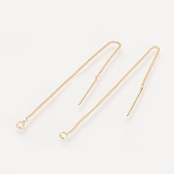 Real 18K Gold Plated Brass Stud Earring Findings, Ear Threads, Nickel Free, Real 18K Gold Plated, 82~85x1mm, Pin: 0.5mm
