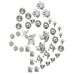 Antique Silver Tibetan Style Alloy Pendants, Mixed Shapes, Antique Silver, 50pcs/box