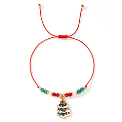 Рождественская елка Плетеные браслеты из искусственного жемчуга и стеклянных бусин, с рождественскими эмалевыми подвесками из сплава, регулируемые браслеты из шнура для женщин и мужчин, рождественская елка