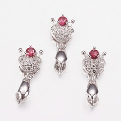 Платинированный Долговечные латунные микропромывные кубические циркониевые льды, сердце, камелия, Реальная платина, 20 мм, отверстия: 2x6 мм, штифты: 0.6 мм