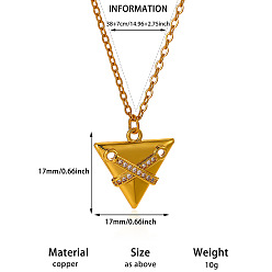 Triangle Brass Micro Pave Clear Cubic Zirconia Pendant Necklaces, Real 18K Gold Plated, Triangle, 14.96 inch(38cm), pendant: 17x17mm
