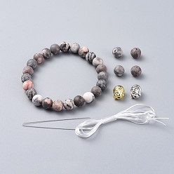 Zebra-Jaspis Stretch-Armbänder, mit natürlichen Zebra Jaspis Perlen, Buddha-Kopf-Legierungsperlen und elastischer Faserdraht, 2 Zoll (5 cm)