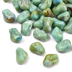 Средний Аквамарин Двухцветные непрозрачные акриловые бусины, имитирующие драгоценные камни, самородки, средний аквамарин, 16x11~12x9~11 мм, отверстие : 1.5 мм, о: 500 шт / 500 г