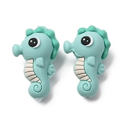 Аквамарин Силиконовые фокусные шарики, морской конек, аквамарин, 30x29.5x15 мм, отверстие : 3 мм