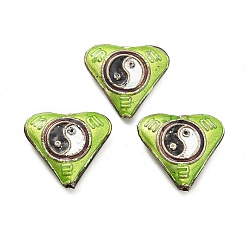 Зелено-Желтый Бусины ручной работы перегородчатой, сердце с инь-ян, зеленый желтый, 18.5~19x20x5~5.5 мм, отверстие : 1.2 мм