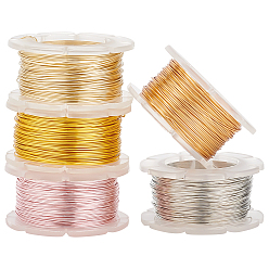 Mixed Color 5 Rolls 5 Colors Round Copper Craft Wire, for Jewelry Making, Long-Lasting Plated, Mixed Color, 26 Gauge, 0.4mm, about 65.61 Feet(20m)/roll, 1roll/color