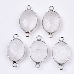 Кварц Звенья / соединители из натурального кварца, латунная кромка платинового цвета, граненые и овальные, 27.5x14~15x6 мм, отверстие : 2 мм