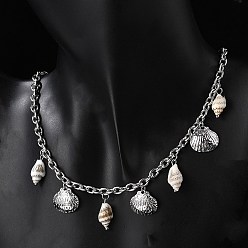 Нержавеющая Сталь Цвет Летний пляж 304 ожерелья с подвесками из нержавеющей стали и ракушек, ожерелья в форме ракушек для женщин, цвет нержавеющей стали, 15.94 дюйм (40.5 см)